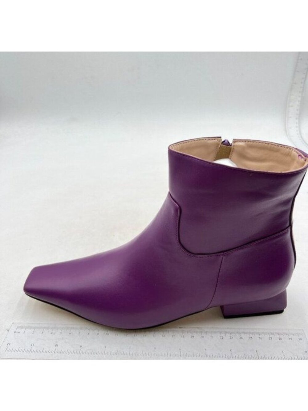 Women's Square Closed Toe Low Chunky Heel Ankle Booties Flat Short Boots Purple